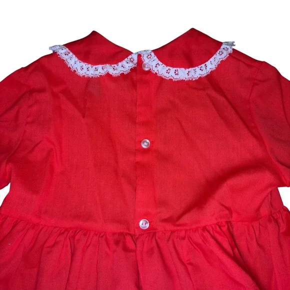 Vintage Toddler Baby Girl Red Long Sleeve Ruffle Holiday Valentine Dress Lace 2T - Picture 6 of 8
